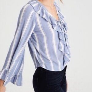 American Eagle Outfitters Light Blue and White Striped Blouse